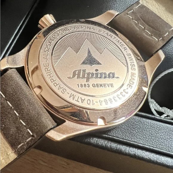 Brand New Alpina Startimer Pilot Rose Gold Plated Mens Watch Tag Retail $1295 - Picture 3 of 5
